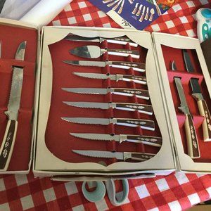 New   Vintage in box 19 piece steak knife and carving and serving set stainless